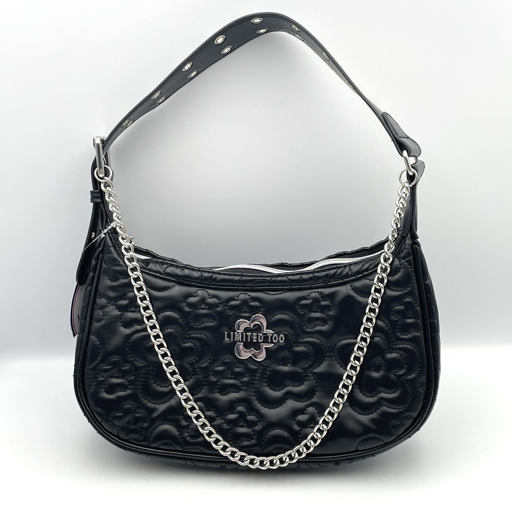 Vintage Y2K Limited Too Purse Bag Black Quilted Flower Shoulder Strap Chain EUC